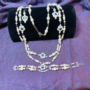 Evil Eye One-Of-A-Kind Handmade Magnesite Chain Necklace/Bracelet/Earring Set